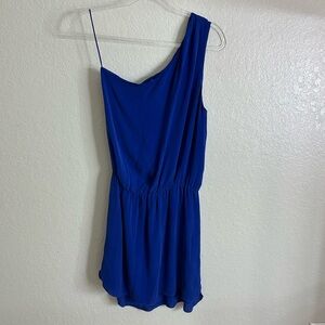 Michelle Mason Blue Silk One-Shoulder Dress size S